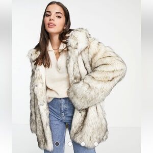 ASOS Faux Fur Coat in Cream and Gray